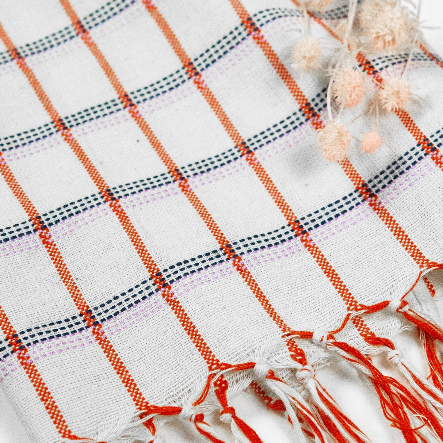 San Lucas Plaid White & Orange Kitchen Towel