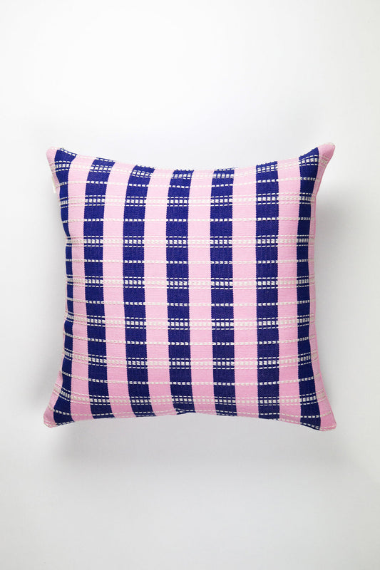 Santiago Grid Pillow - Royal and Baby Pink
