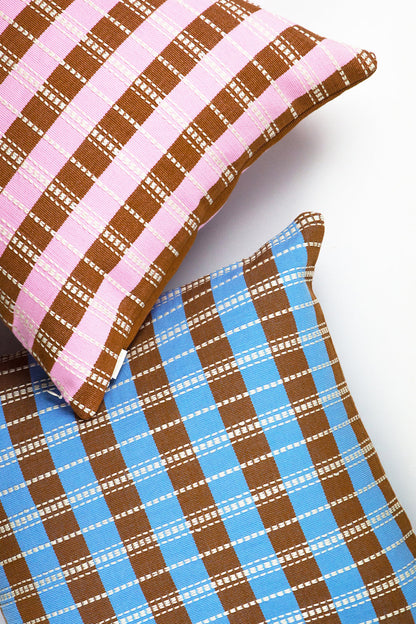 Santiago Grid Pillow - Baby Pink and Umber