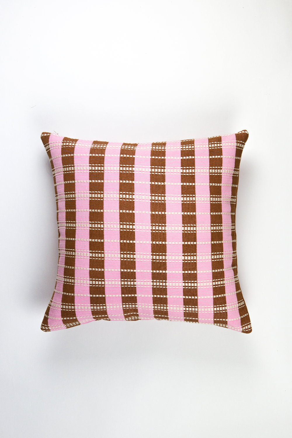 Santiago Grid Pillow - Baby Pink and Umber
