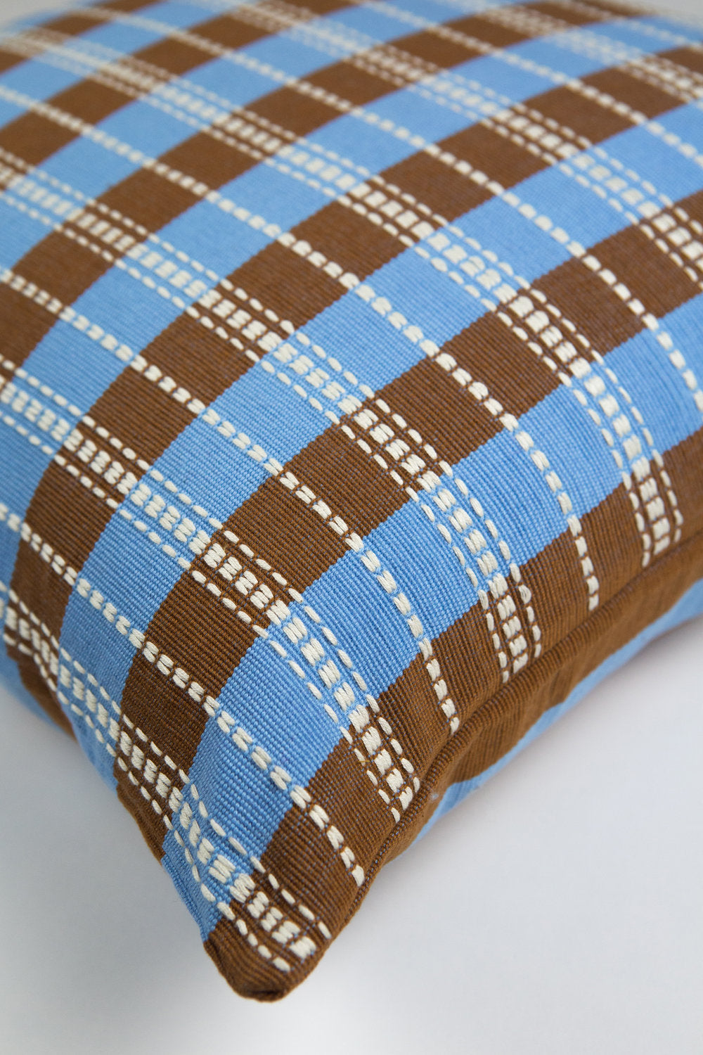 Santiago Grid Pillow - Blue and Umber