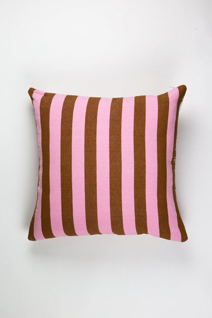 Santiago Grid Pillow - Baby Pink and Umber