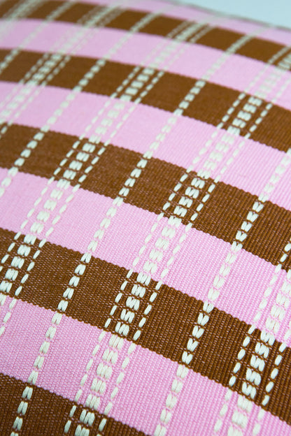 Santiago Grid Pillow - Baby Pink and Umber