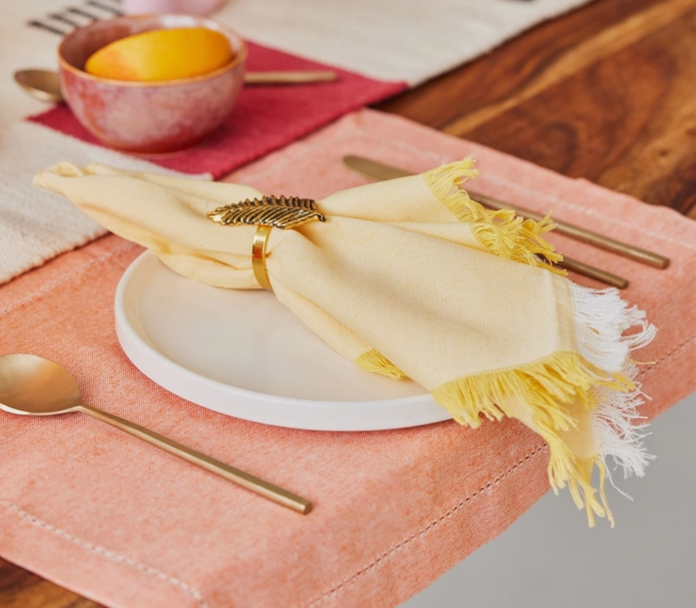 Fringe Borders Yellow Napkins (Set of 4), 18 Inch- 2 SETS