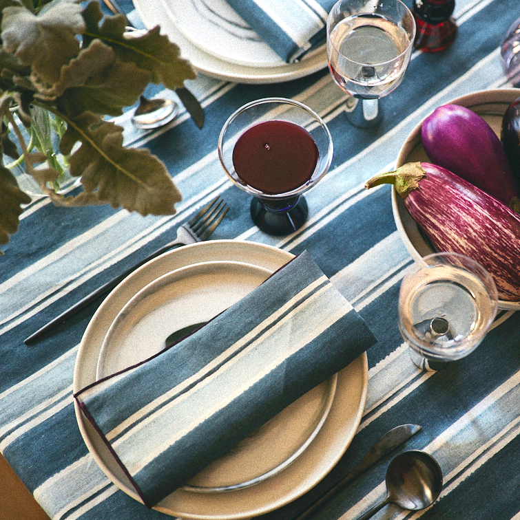 Blue/Grey Stripe Tablecloth