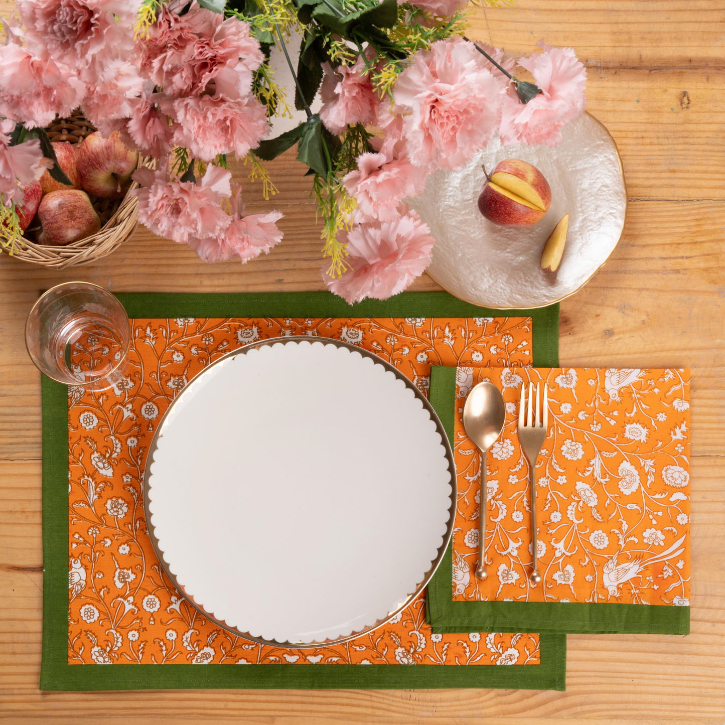 Birds of a Feather Orange Blockprint Placemat