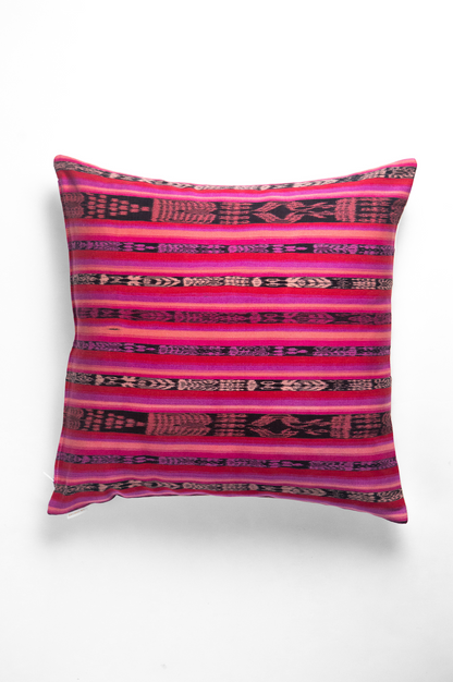 Vintage Magenta, Red and Black Ikat Pillow