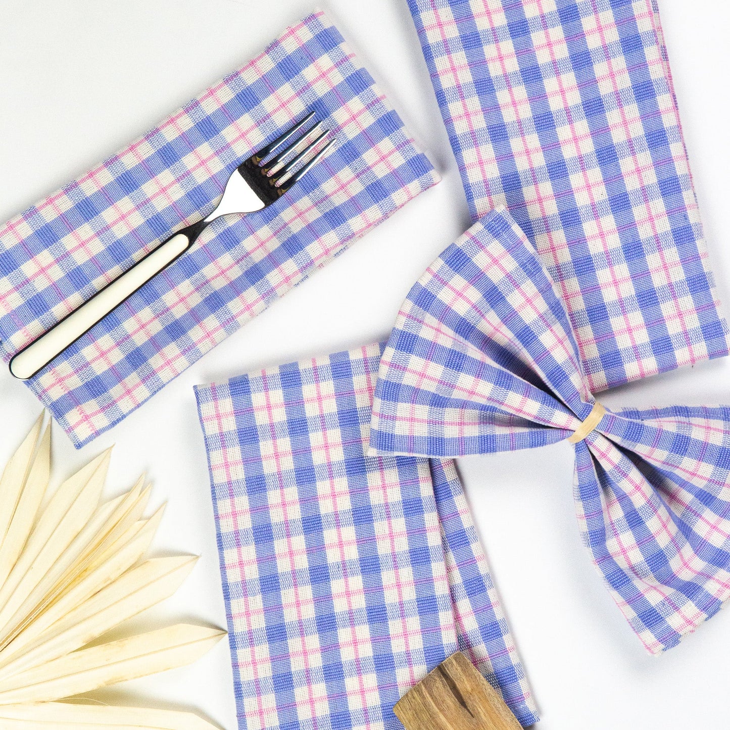 Sofia Plaid Dinner Napkin in Periwinkle Blue and Pink