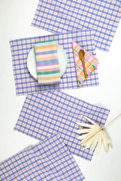 Sofia Plaid Placemat in Periwinkle Blue and Pink