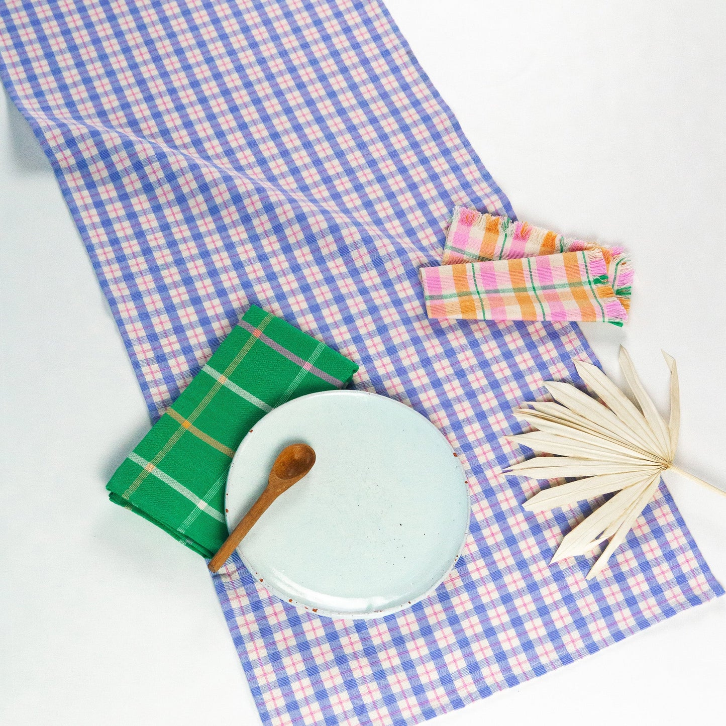 Sofia Plaid Runner in Periwinkle Blue and Pink