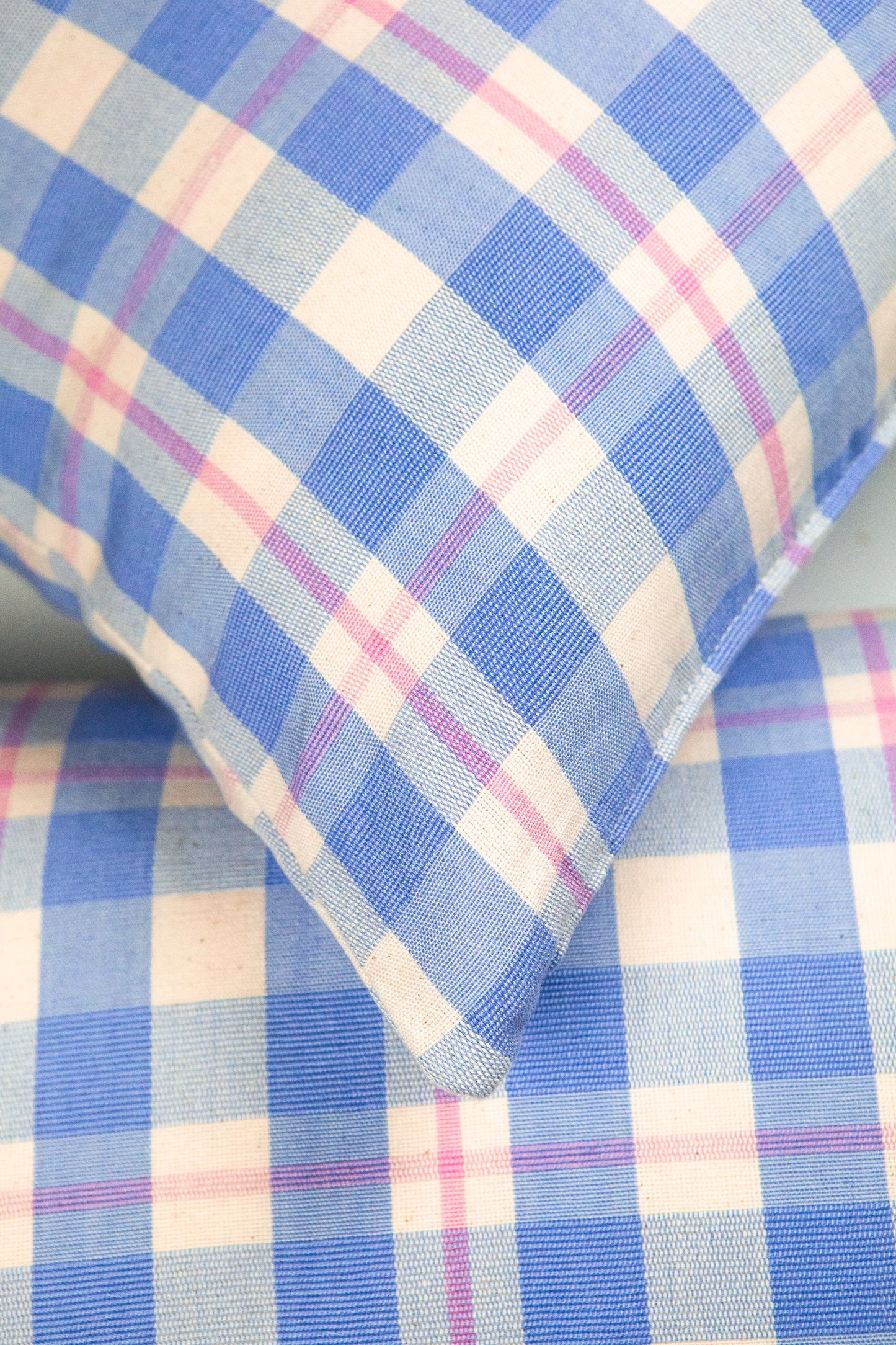 Abigail Plaid Square Pillow in Periwinkle and Pink