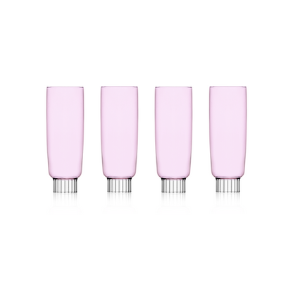 Sprezz's blush pink champagne flute from the Romantic Collection, a perfect example of safe glassware that combines functional elegance with colorful charm for any brunch party setup.
