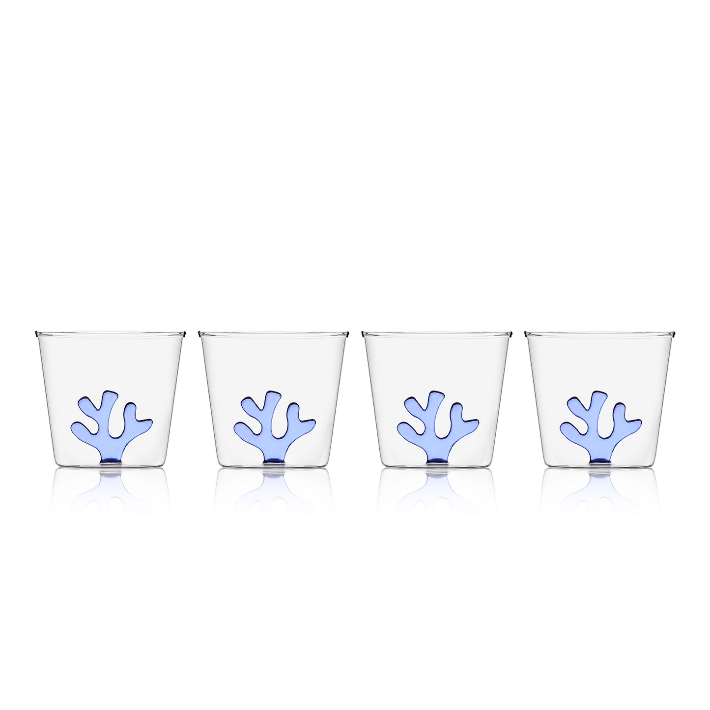Sprezz Whimsical Tumbler Glasses Cobalt Blue | Colored Glassware Set of Four. Sprezz tumbler glass made from durable, non-toxic borosilicate glass. crystal colored glasses designed in Italy by Alessandra Baldereschi
