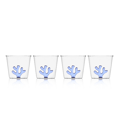 Sprezz Whimsical Tumbler Glasses Cobalt Blue | Colored Glassware Set of Four. Sprezz tumbler glass made from durable, non-toxic borosilicate glass. crystal colored glasses designed in Italy by Alessandra Baldereschi