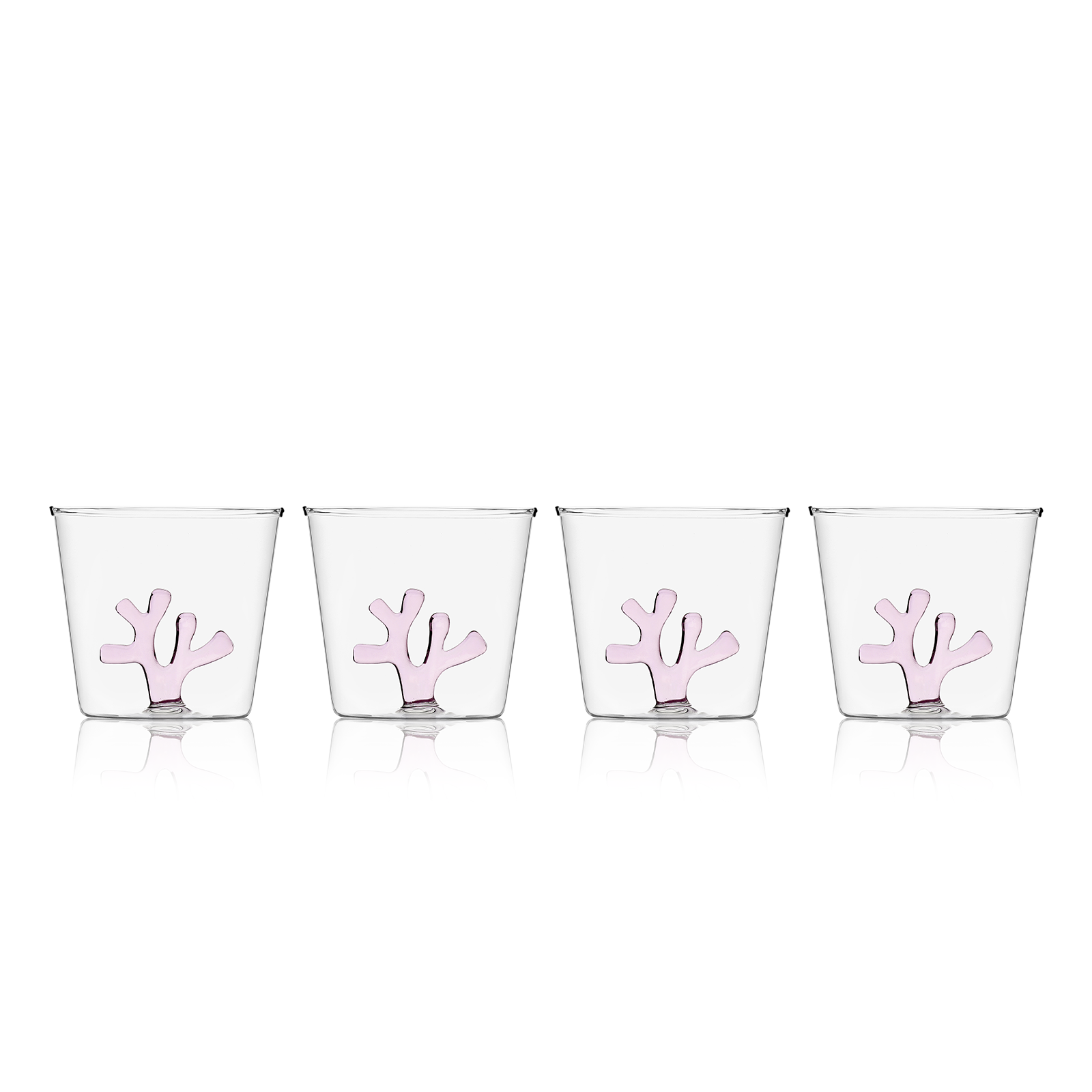 Sprezz Whimsical Tumbler Glasses Blush Pink | Colored Glassware Set of Four.  Collection of all-purpose coloured glassware featuring a blush pink coral on the inside.