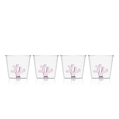 Sprezz Whimsical Tumbler Glasses Blush Pink | Colored Glassware Set of Four.  Collection of all-purpose coloured glassware featuring a blush pink coral on the inside.