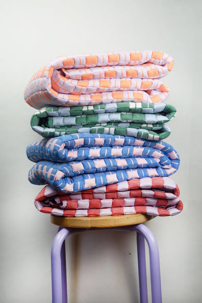 Quilted Sujani Throw Blanket - Soft Blue, White and Green