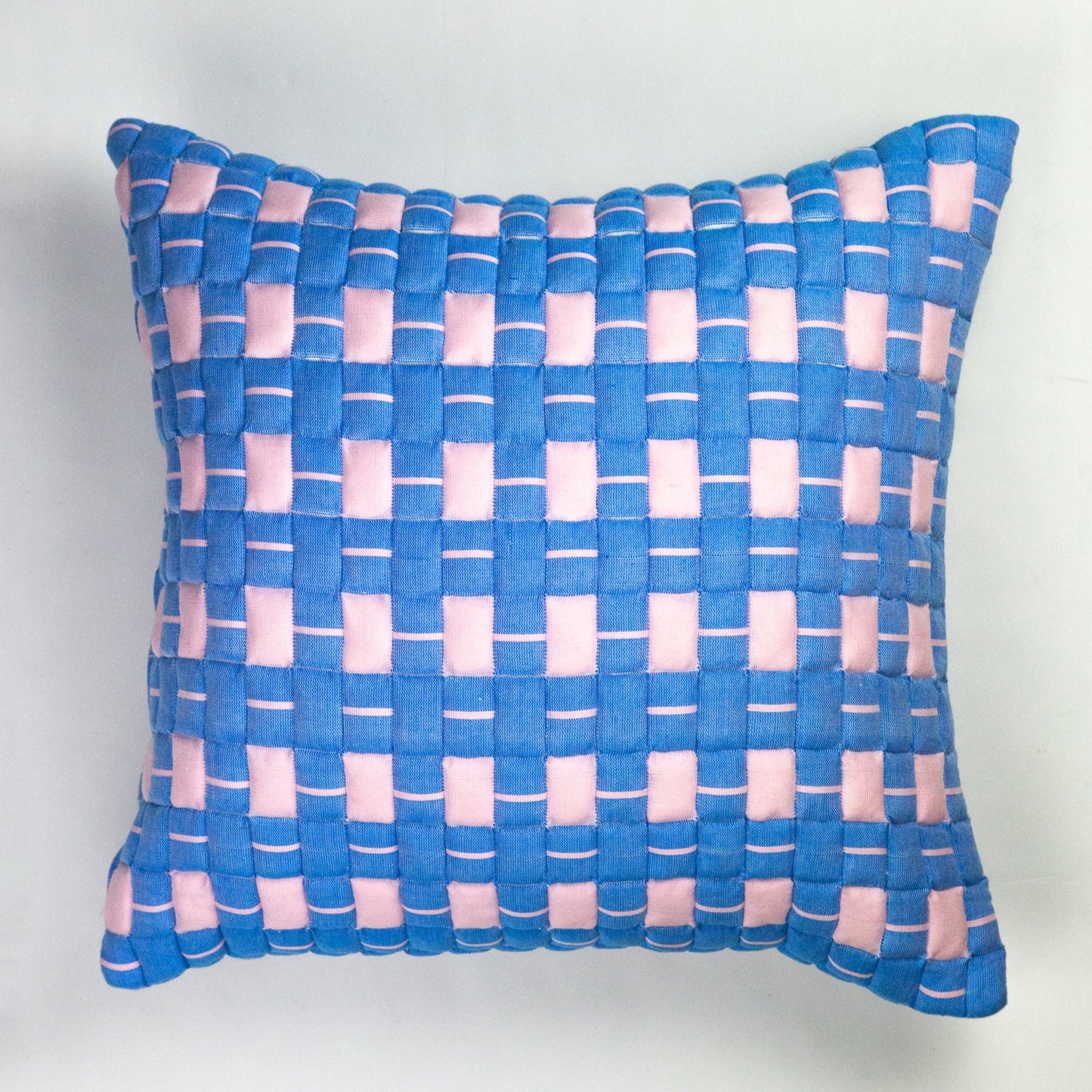 Sujani Quilted Pillow — Soft Pink and Blue