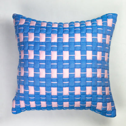 Sujani Quilted Pillow — Soft Pink and Blue