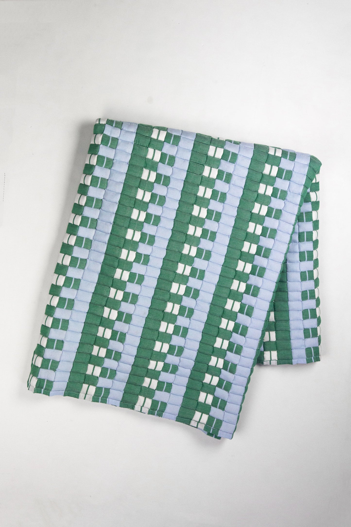Quilted Sujani Throw Blanket - Soft Blue, White and Green