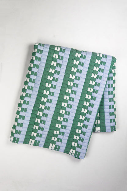 Quilted Sujani Throw Blanket - Soft Blue, White and Green