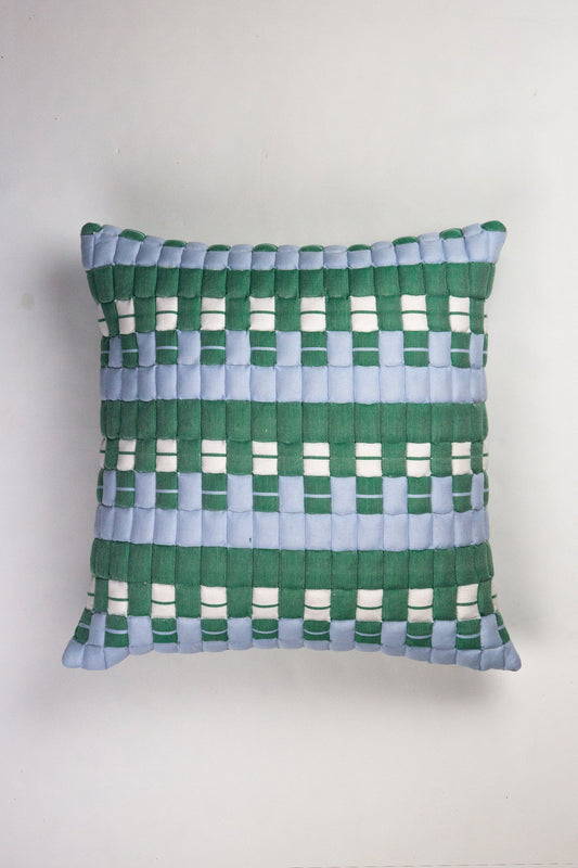 Sujani Quilted Pillow — Baby Blue, White and Green