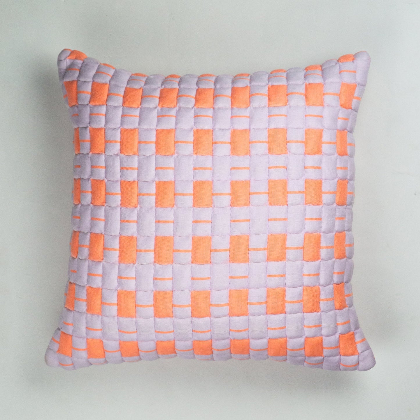 Sujani Quilted Pillow — Pastel Lilac and Neon Orange