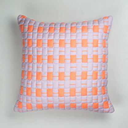 Sujani Quilted Pillow — Pastel Lilac and Neon Orange