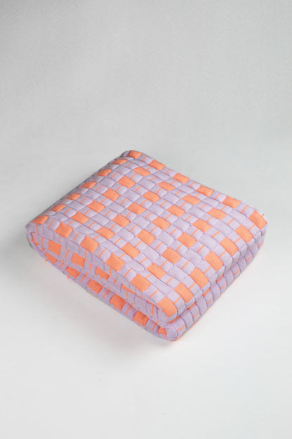 Quilted Sujani Throw Blanket - Pastel Lilac and Neon Orange