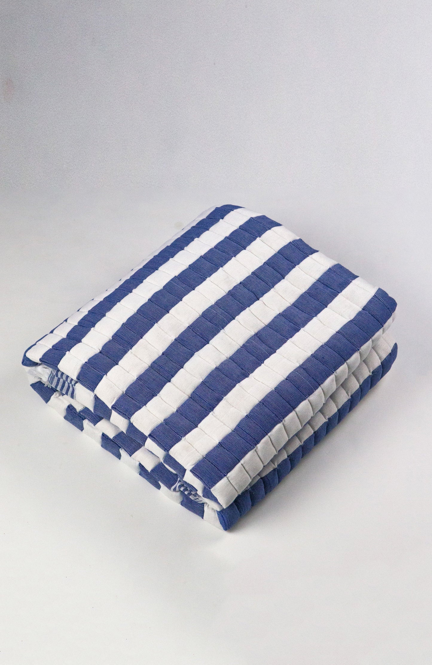 Quilted Sujani Throw Blanket - Blue and White Striped