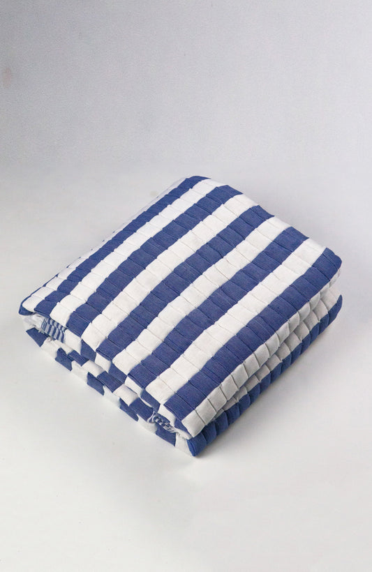 Quilted Sujani Throw Blanket - Blue and White Striped