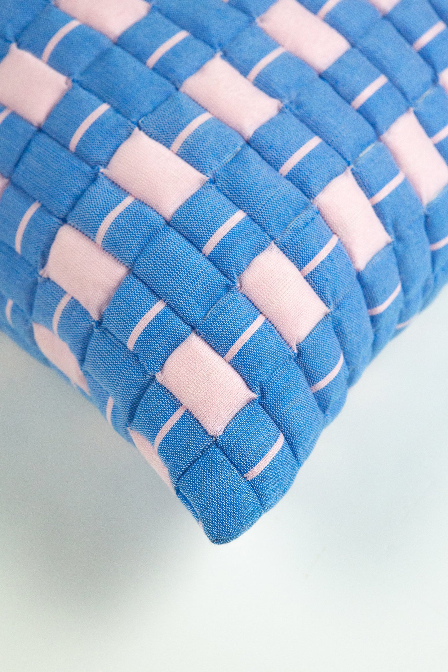 Sujani Quilted Pillow — Soft Pink and Blue