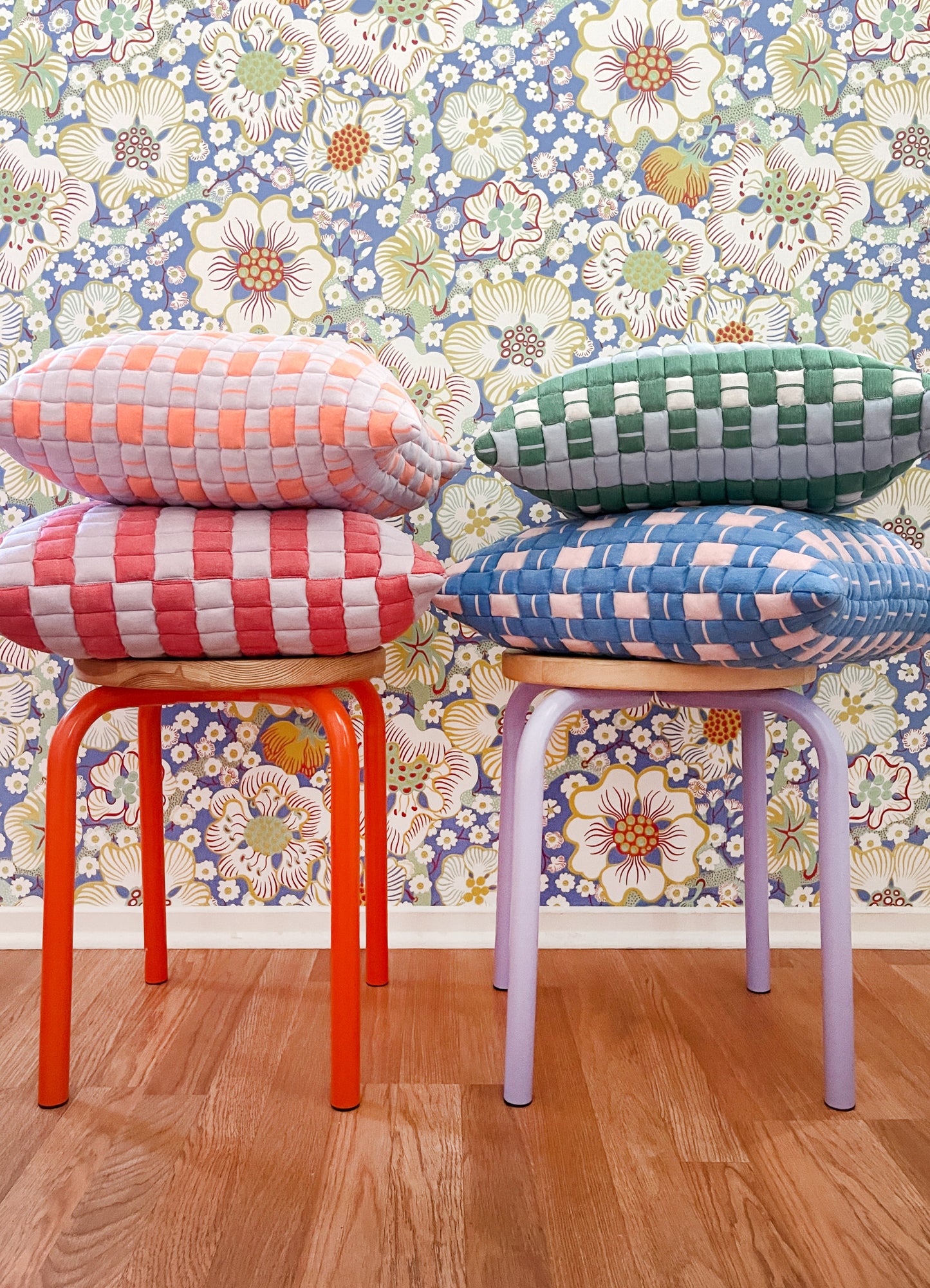 Sujani Quilted Pillow — Soft Pink and Blue