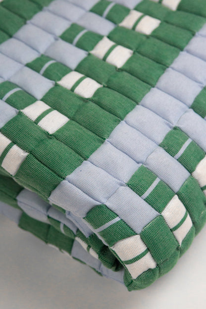 Quilted Sujani Throw Blanket - Soft Blue, White and Green