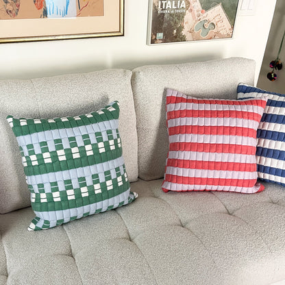 Sujani Quilted Pillow — Baby Blue, White and Green