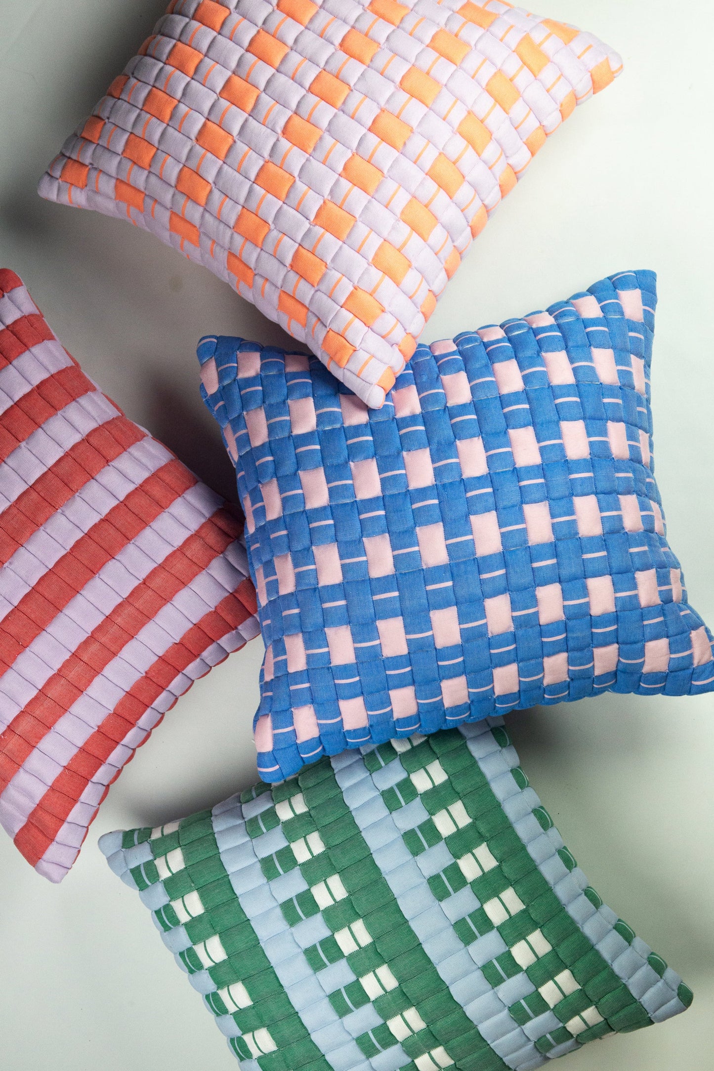 Sujani Quilted Pillow — Pastel Lilac and Neon Orange