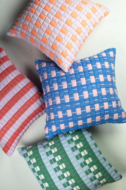 Sujani Quilted Pillow — Pastel Lilac and Neon Orange