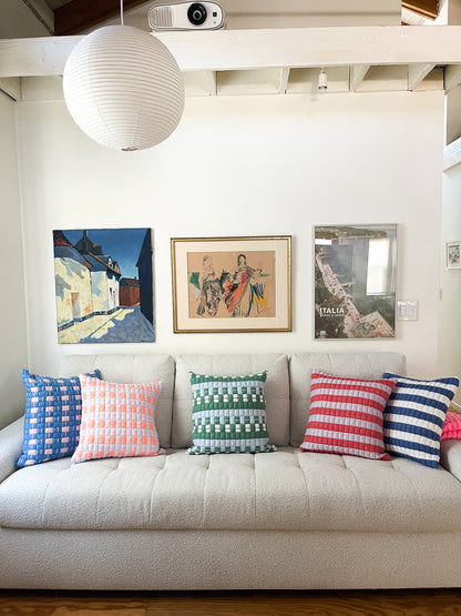 Sujani Quilted Pillow — Pastel Lilac and Neon Orange