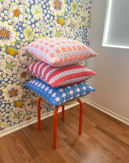 Sujani Quilted Pillow — Pastel Lilac and Neon Orange