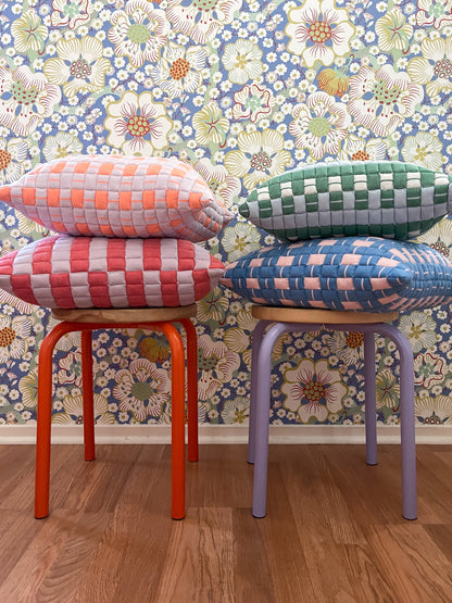 Sujani Quilted Pillow — Baby Blue, White and Green