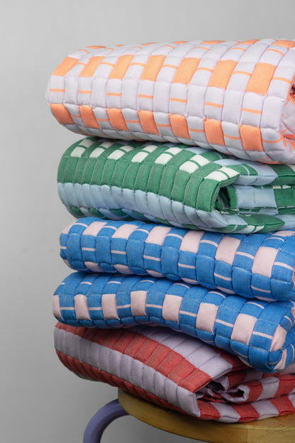 Quilted Sujani Throw Blanket - Soft Blue, White and Green