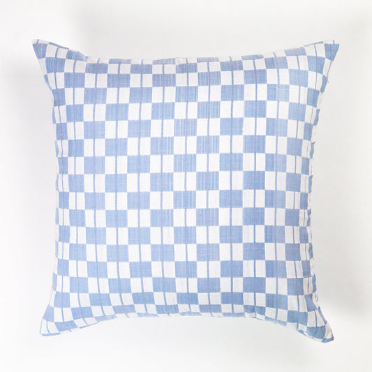 Sujani Pillow - Soft Blue Grey Checkered Pillow