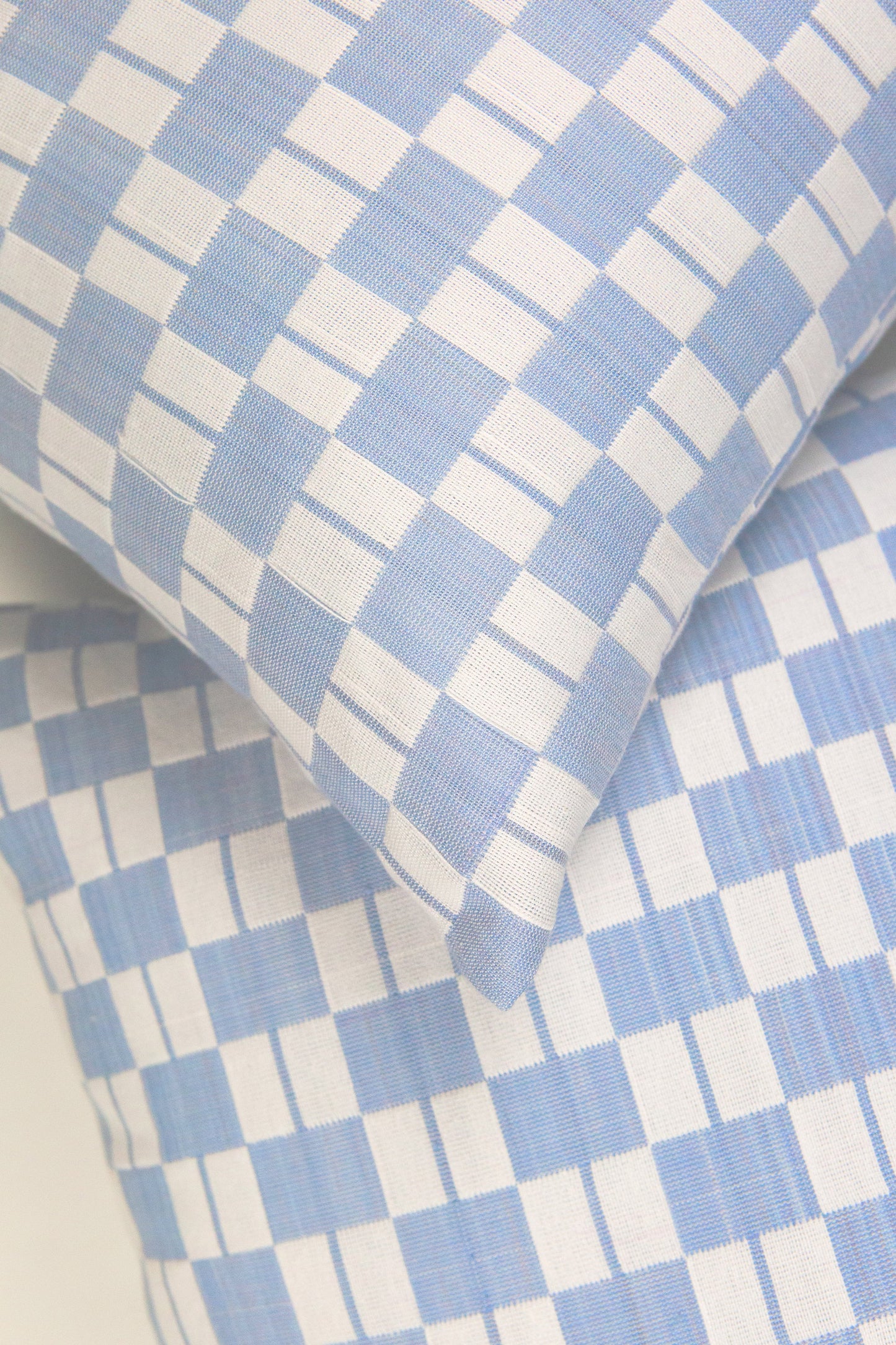 Sujani Pillow - Soft Blue Grey Checkered Pillow