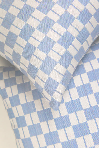 Sujani Pillow - Soft Blue Grey Checkered Pillow