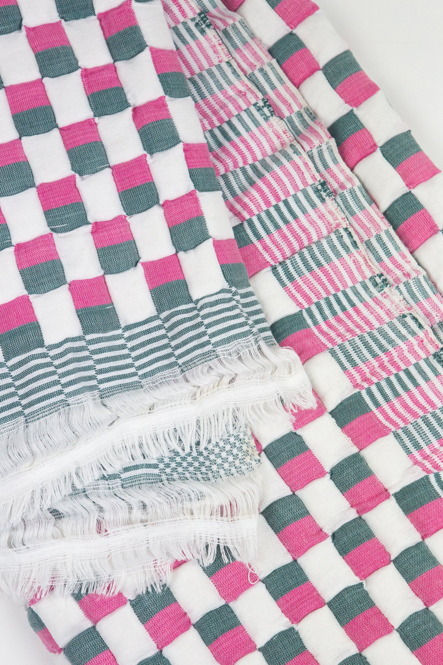 Quilted Sujani Throw Blanket - Pink, Green and White