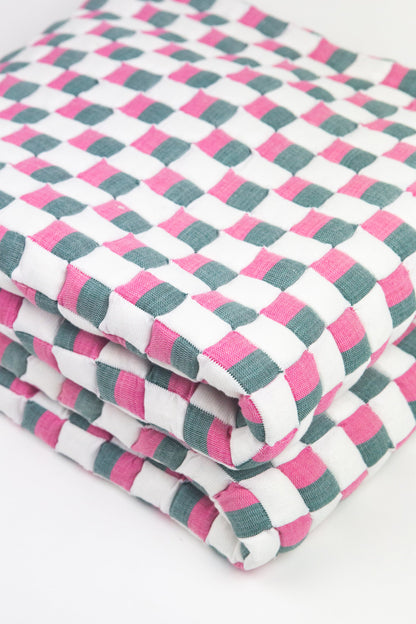 Quilted Sujani Throw Blanket - Pink, Green and White