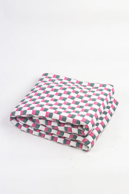Quilted Sujani Throw Blanket - Pink, Green and White
