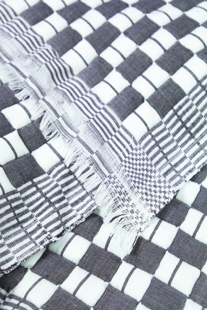 Quilted Sujani Throw Blanket - Soft Black & White