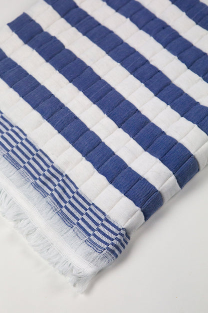 Quilted Sujani Throw Blanket - Blue and White Striped