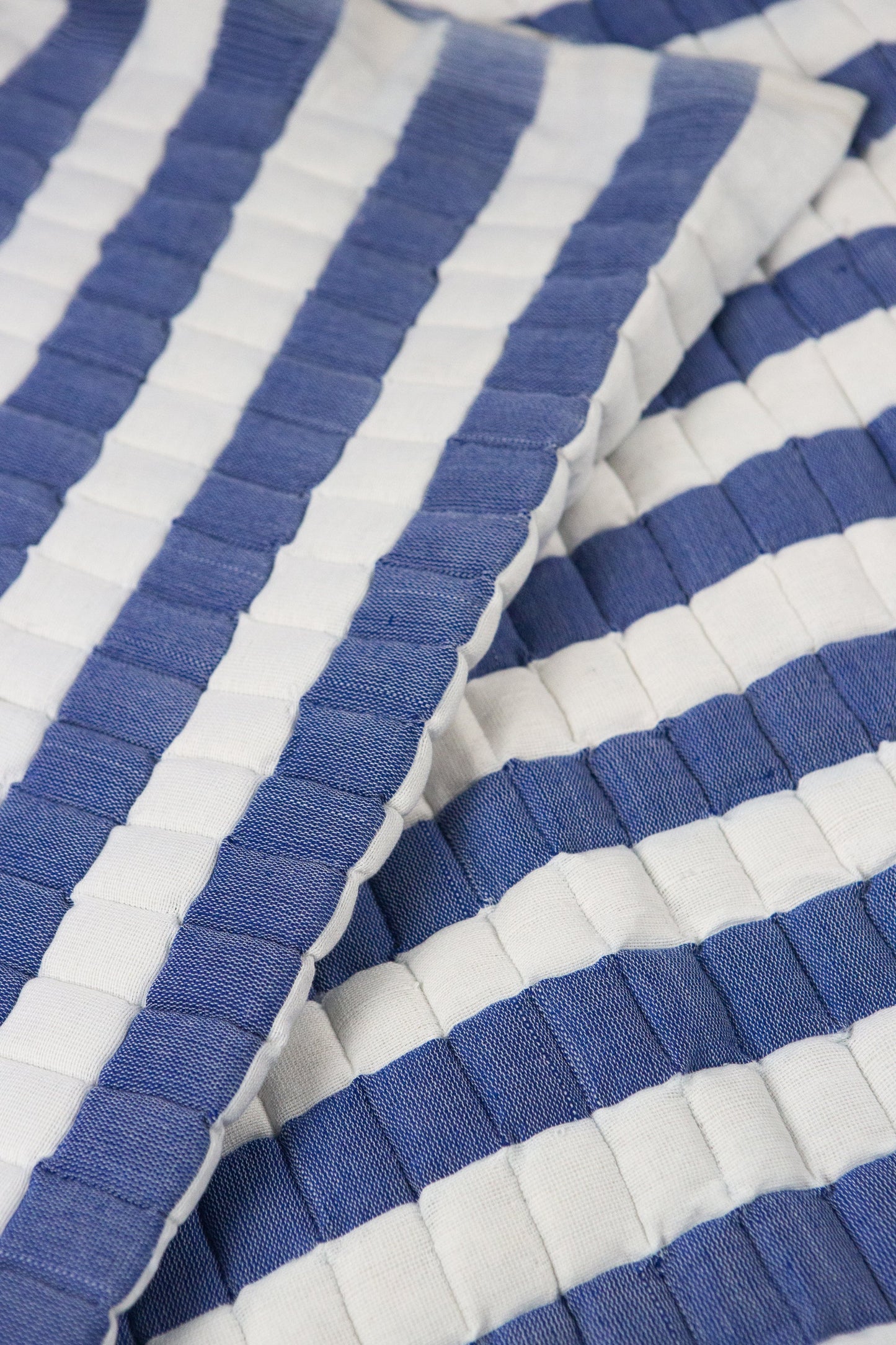 Quilted Sujani Throw Blanket - Blue and White Striped